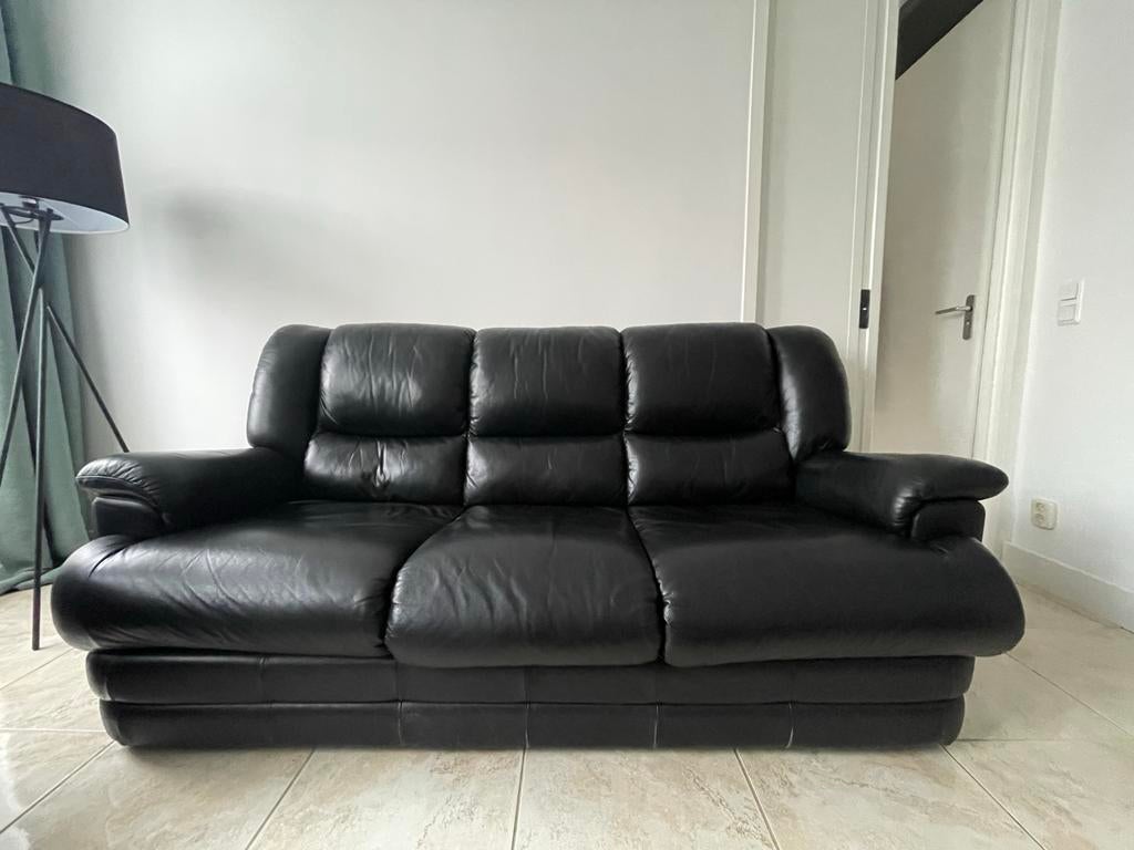 Mooie zwarte leren bankstellen (2- en 3-zits) - Echt Leer, Ophalen, Minder dan 75 cm, 150 tot 200 cm, Driepersoons