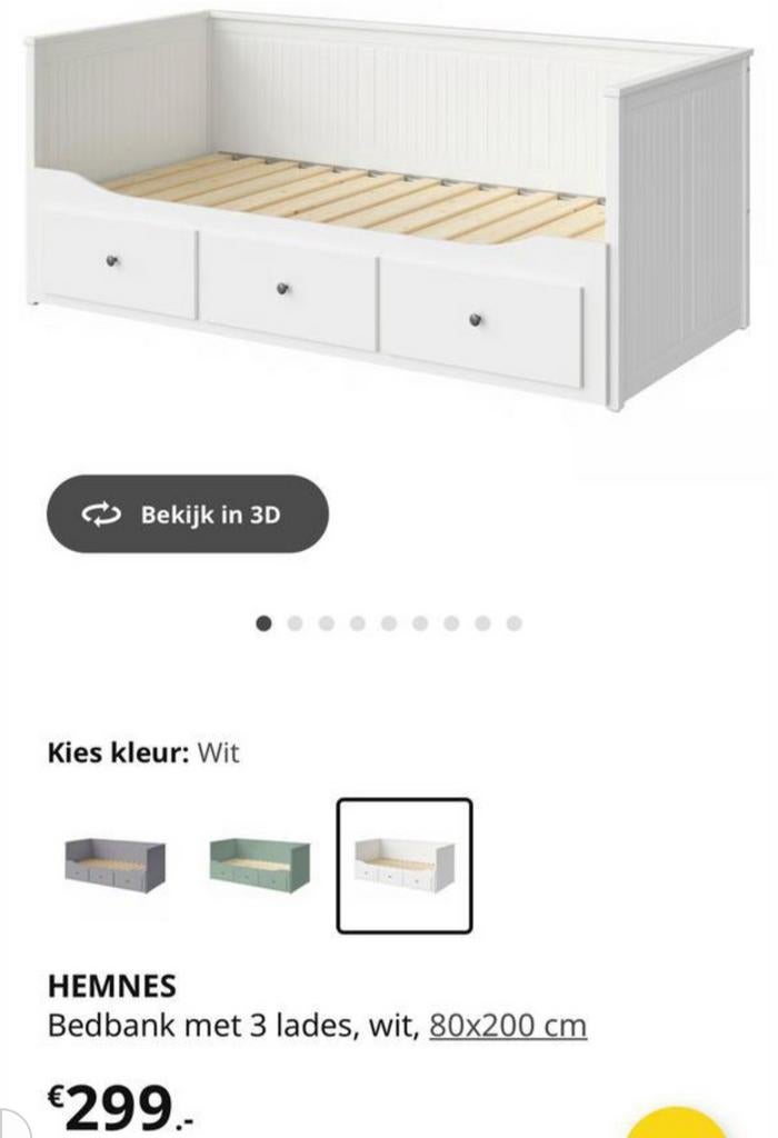 IKEA HEMNES Bedbank met 3 lades, wit,, Wit, Tweepersoons, Ophalen of Verzenden, Zo goed als nieuw