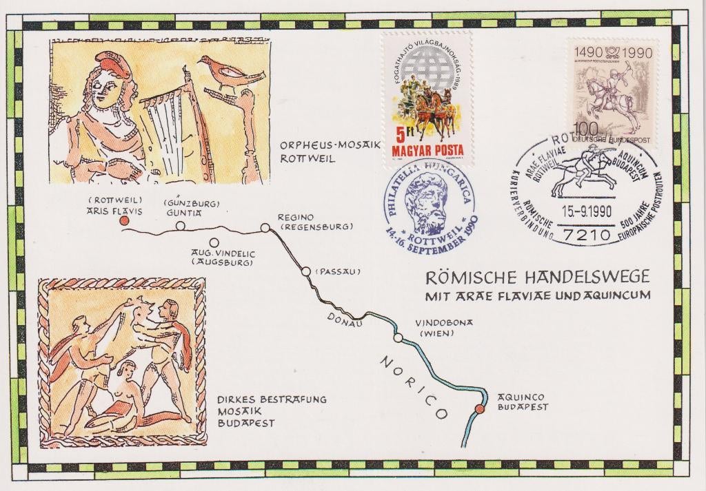 Duitsland Hongarije 90 500 jaar POST MAXI kaart Romeinse weg, Postzegels en Munten, Verzenden, Overige typen