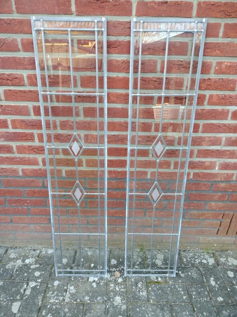 Set van 2 glas in lood ramen met ruitpatroon, Ophalen, Gevelraam of Ruit, Gebruikt, Minder dan 80 cm