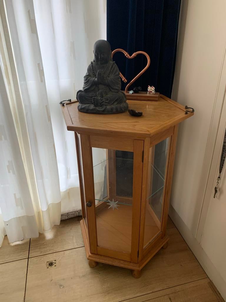 Retro Pronk kastje met glazen plankje en dienblad, Huis en Inrichting, Kasten | Vitrinekasten, Ophalen, Met plank(en), Gebruikt