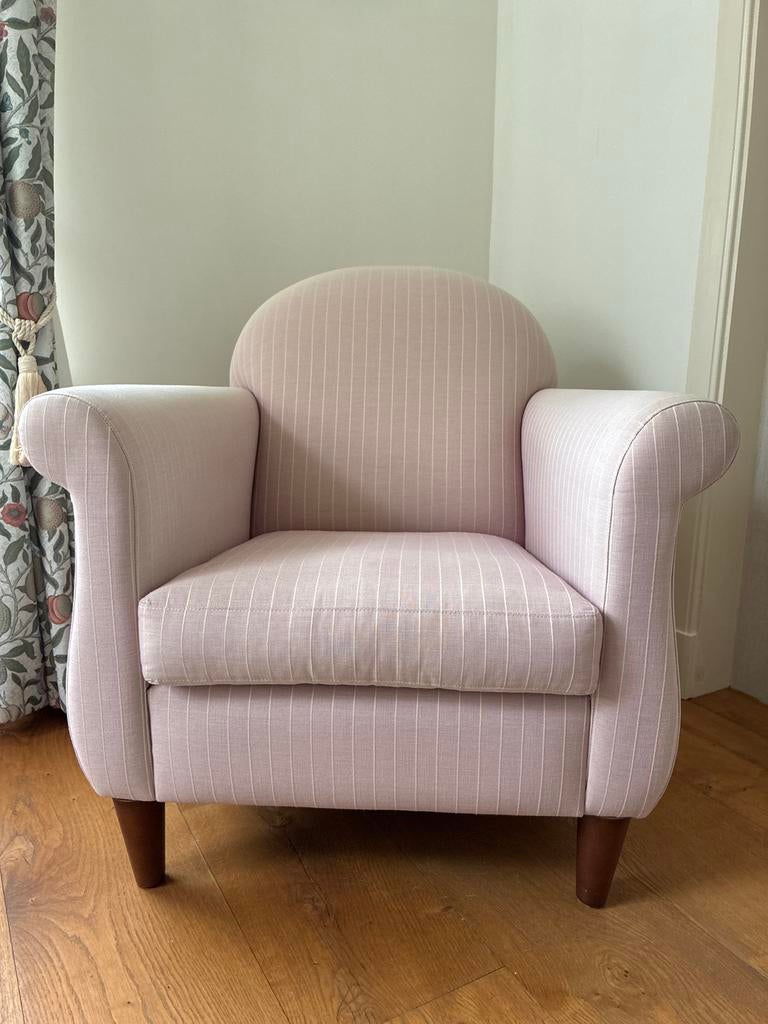 Twee Nette fauteuils - Roze met streepdessin, Huis en Inrichting, Fauteuils, Ophalen, Gebruikt, Stof, 75 tot 100 cm