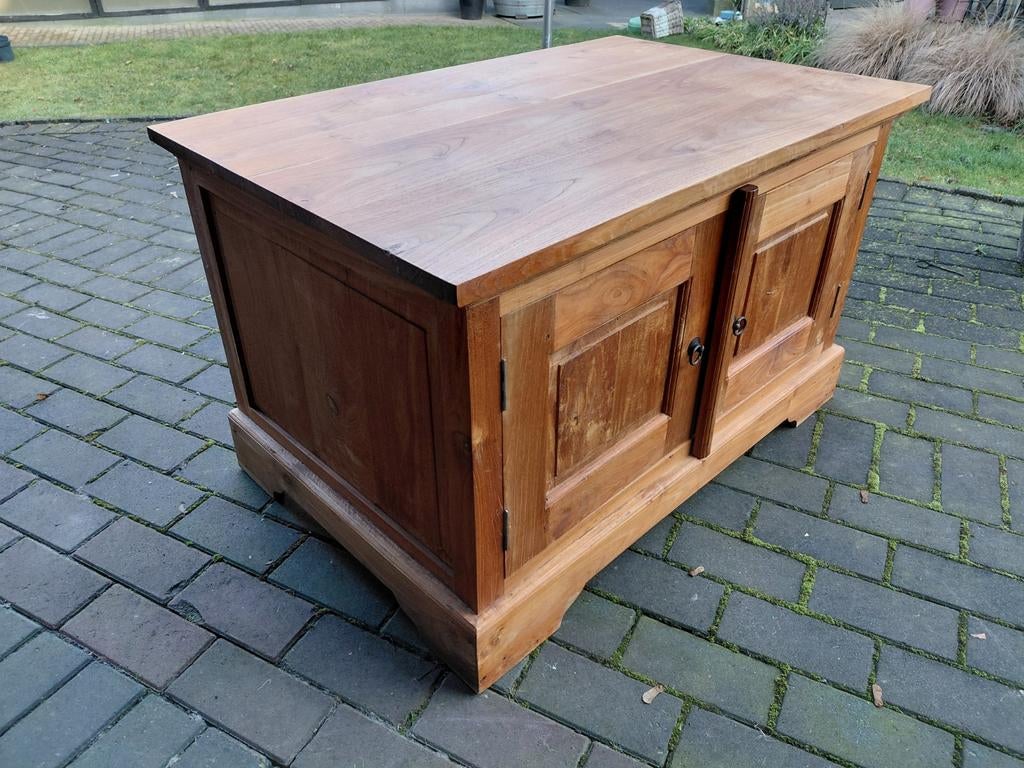 Mooie Teak houten tv kast.(teab)., Ophalen of Verzenden, 25 tot 50 cm