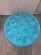 Ronde turquoise poef met knopen, Ophalen, Gebruikt, Stof, 50 tot 75 cm