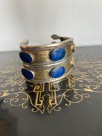 Turkmeense vergulde zilveren Tekke armband met lapis lazuli, Ophalen of Verzenden, Zilver