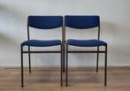 6x vintage stoel Gijs van der Sluis eetkamerstoel metaal, Ophalen, Gebruikt, Mid century modern dutch design, Blauw