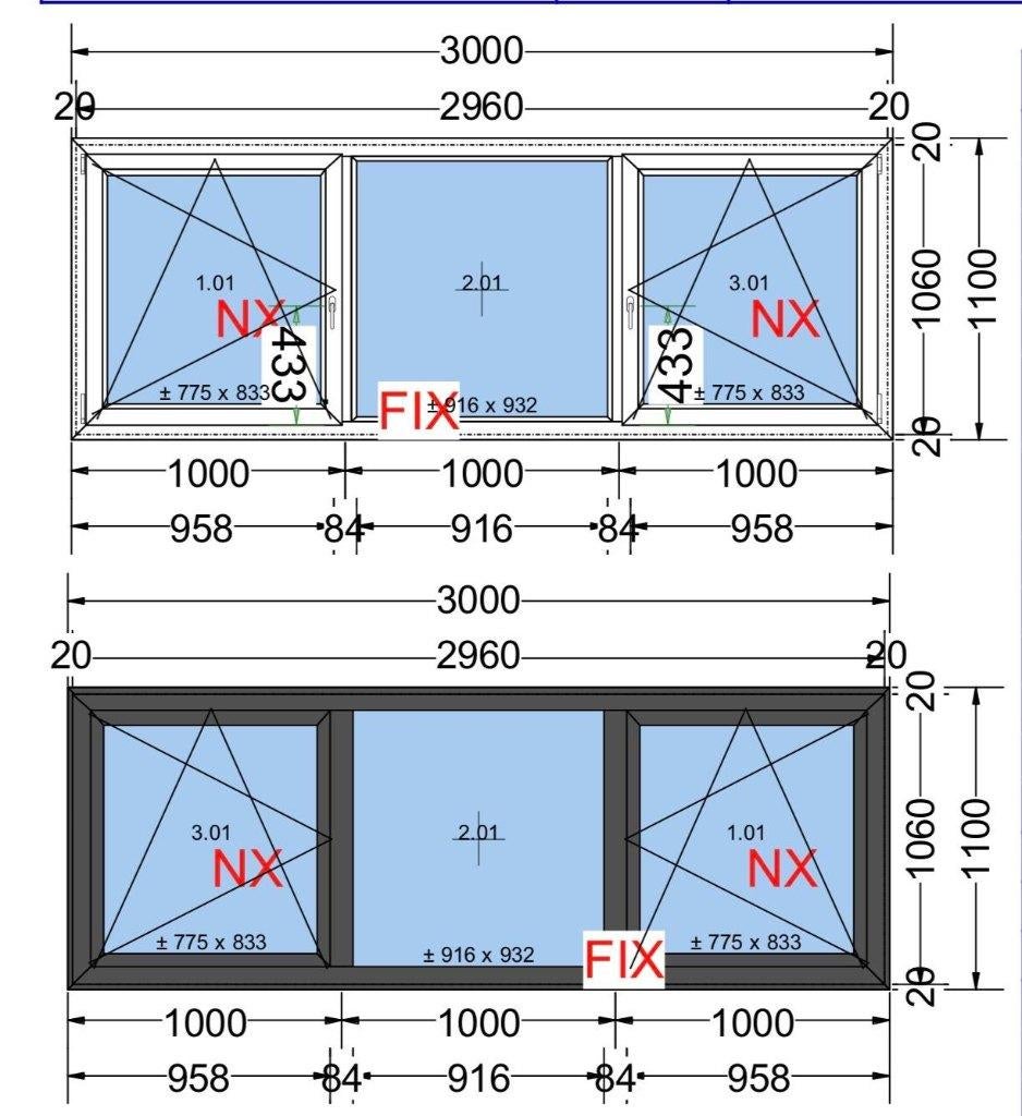 Kunststof kozijn 3000 x 1100 HR++, Doe-het-zelf en Verbouw, Kozijnen en Schuifpuien, Nieuw, Raamkozijn, Kunststof, 75 tot 150 cm