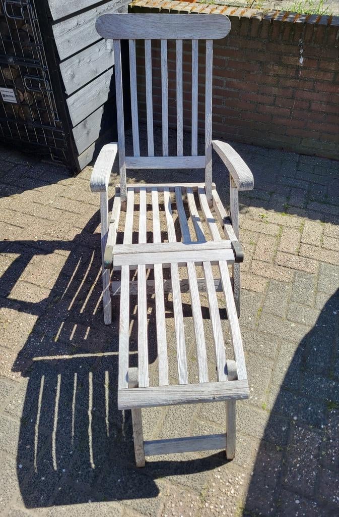 Tuinstoel teakhouten (ligbed) ligstoel gebruikt, Ophalen, Gebruikt, Teakhout, Verstelbaar