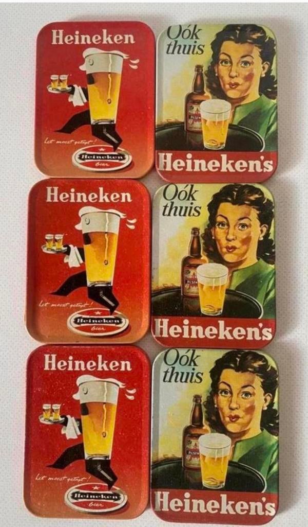 6 Metalen onderzetters van Heineken-achterkant kurk., Ophalen of Verzenden, Zo goed als nieuw, Gebruiksvoorwerp