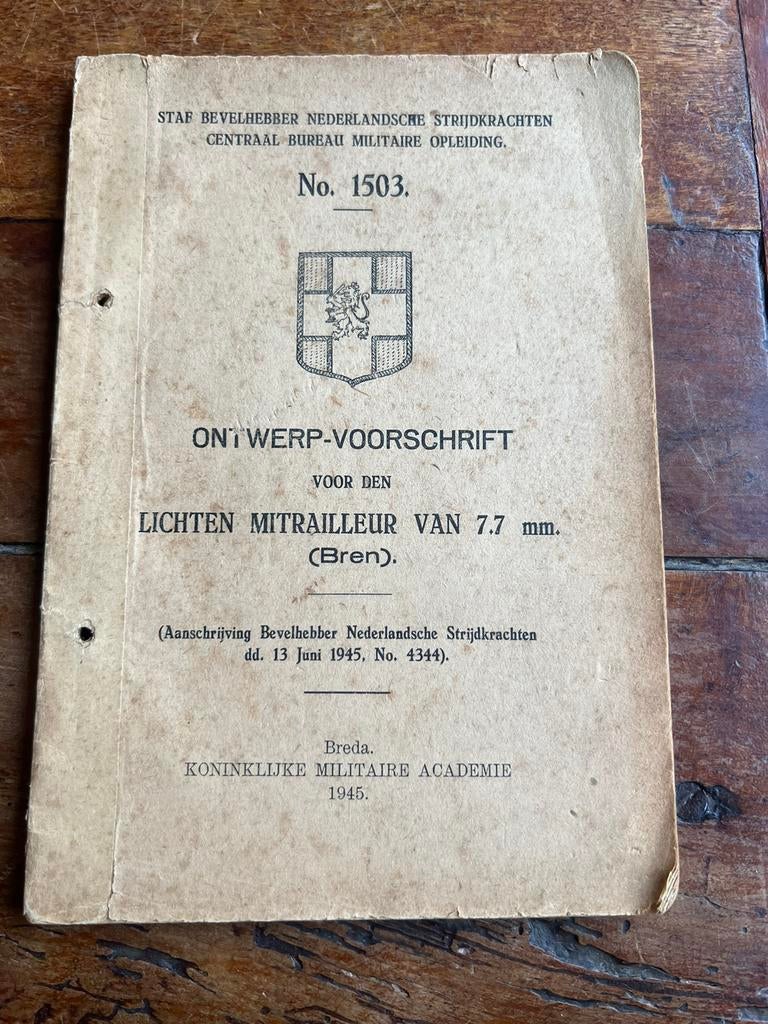 KL KNIL Voorschrift Bren Gun 1945 mitrailleur techniek, Ophalen, Nederland, Boek of Tijdschrift