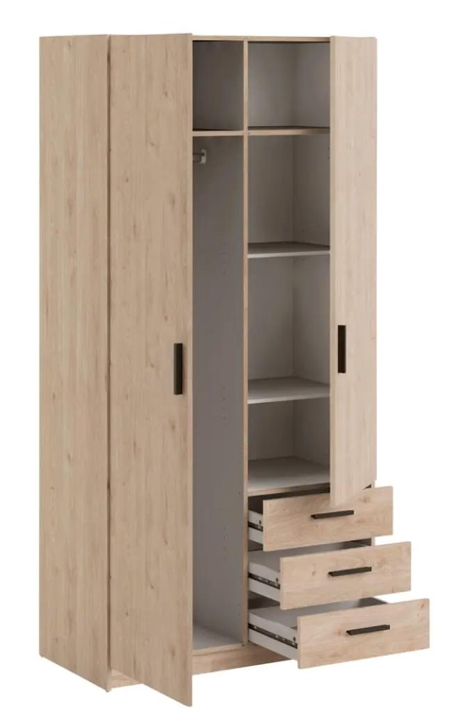 Kledingkast | 2-deurs met laden, Gebruikt, 100 tot 150 cm, 200 cm of meer, Modern