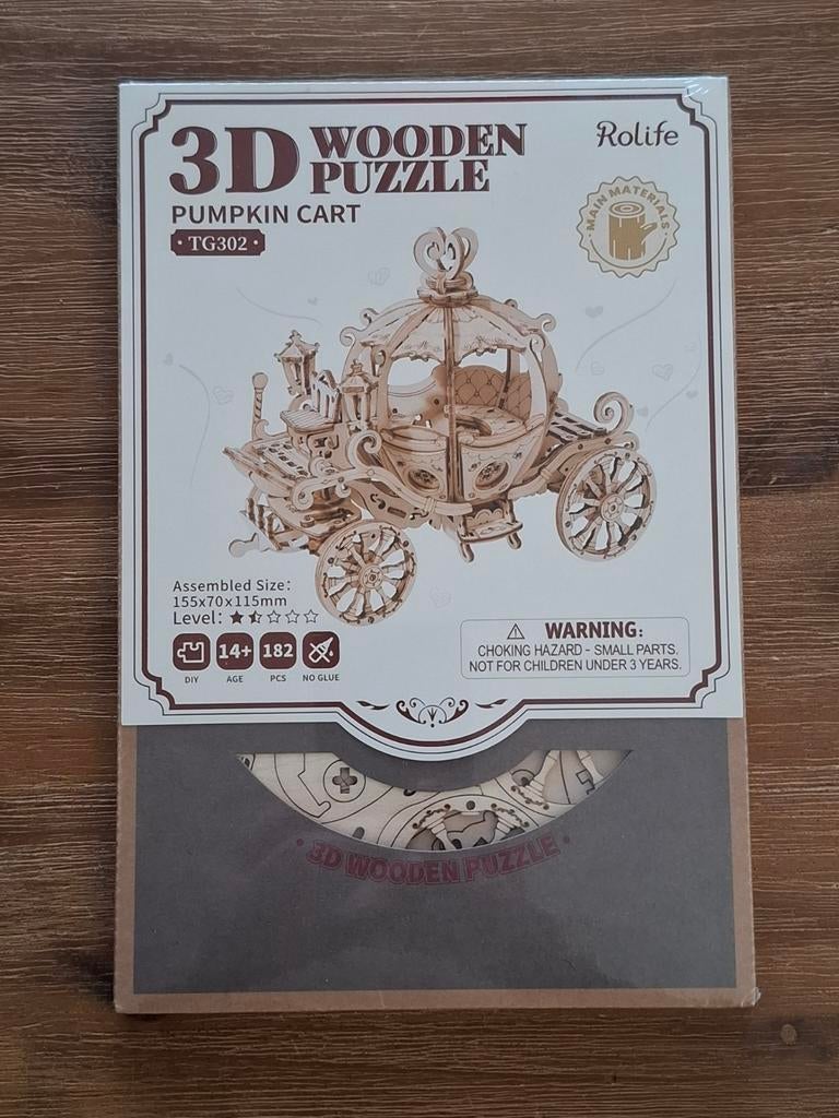 Robotime - Pumpkin Cart - houten 3D puzzel - nieuw, Hobby en Vrije tijd, Knutselen, Ophalen of Verzenden, Nieuw, Materiaal