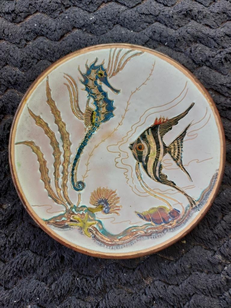 Decoratieve emaille beschilderd koperen schaaltje, Ophalen of Verzenden