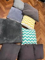 Partij kussens - Diverse kleuren en vormen, Ophalen, Gebruikt, Grijs, Vierkant