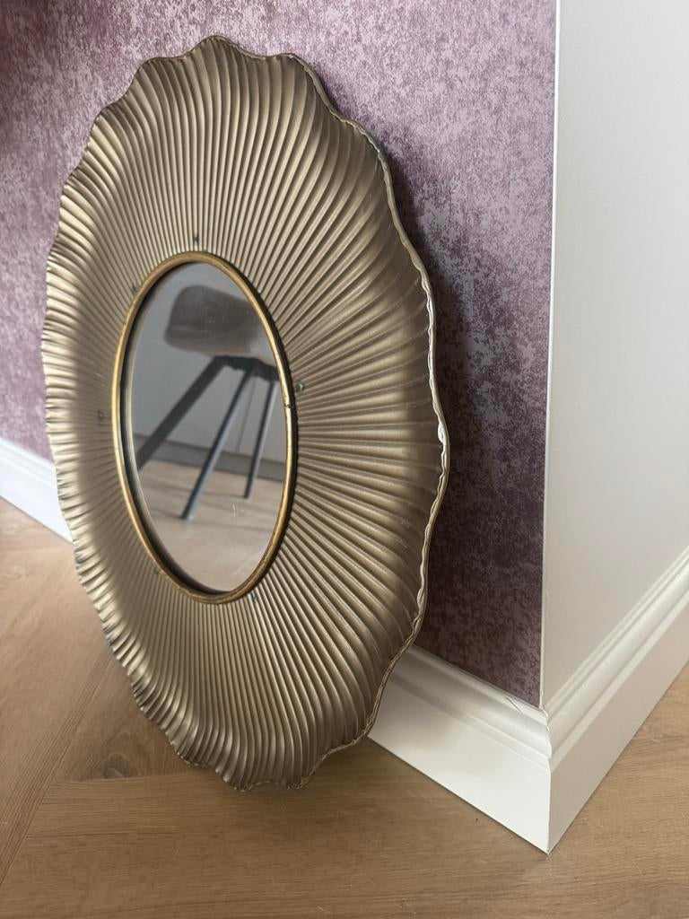 Ronde bronzen spiegel 60 cm, Huis en Inrichting, Ophalen, Gebruikt, Rond, Minder dan 100 cm