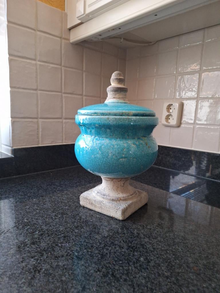 Mooie Stenen Geglazuurde Tuin Vaas/ Pot met Deksel, Tuin en Terras, Tuinvazen, Ophalen, Zo goed als nieuw