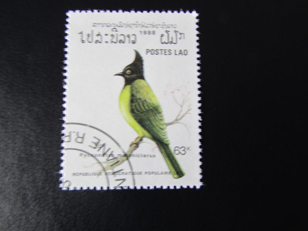 Postzegel Vogel: Zwartkap-Buulbuul uit Laos, Ophalen of Verzenden, Gestempeld, Dier of Natuur