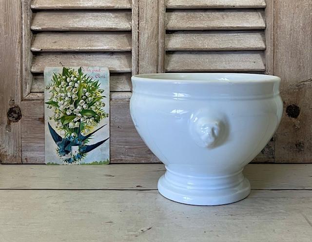 Witte Franse gres terrine klein model met leeuwenkopjes, Antiek en Kunst, Ophalen of Verzenden