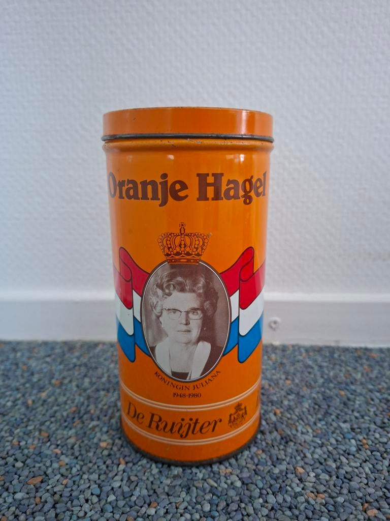 Vintage De Ruijter Oranje Hagel blik 1980 Juliana/Beatrix, Ophalen of Verzenden, Gebruikt, Overige, Overige merken