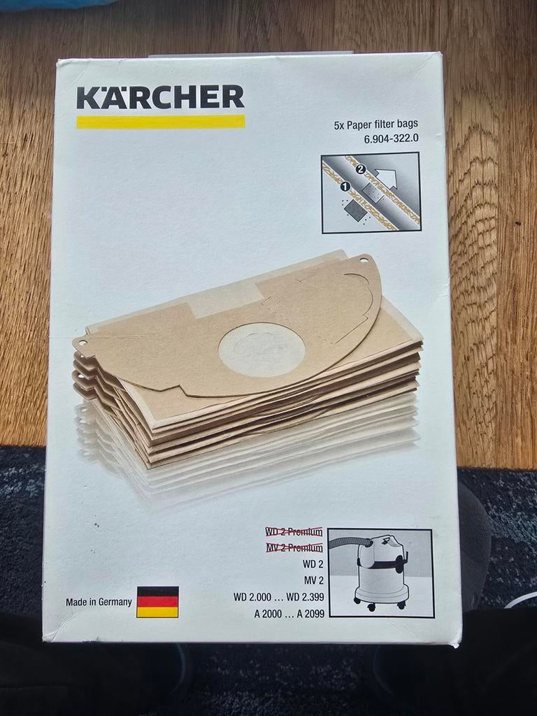 5x Karcher Stofzuigerzakken WD2 MV2 6.904-322.0 Papier, Witgoed en Apparatuur, Stofzuigers, Ophalen, Nieuw, Stofzak, Overige typen
