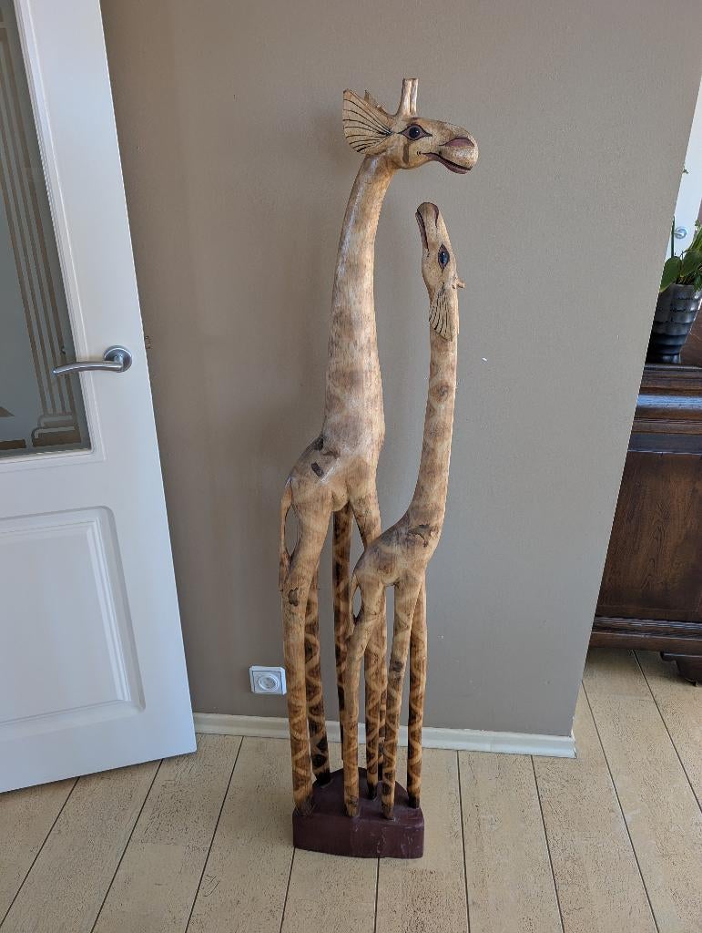 Mooie houten giraffen, Antiek en Kunst, Ophalen, Houtsnijwerk, Zoogdier, Geel