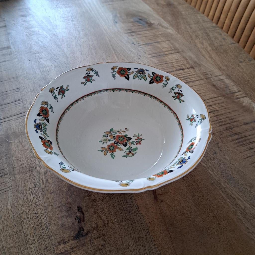 Antieke Woods Ivory Ware Schaal met Bloemmotief, Ophalen
