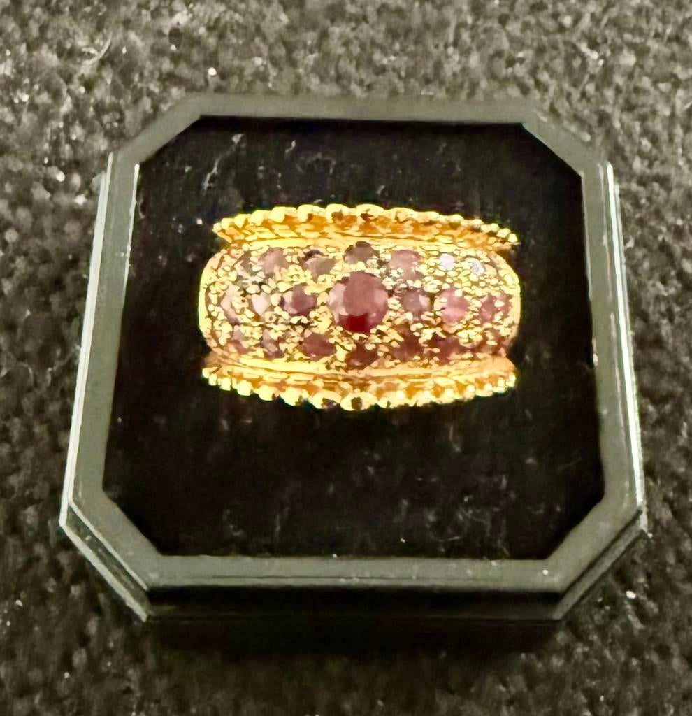 Vintage Zilveren Ring Verguld met Roze Topaas - Maat 9, Ophalen of Verzenden, Zilver, Ring, Met edelsteen