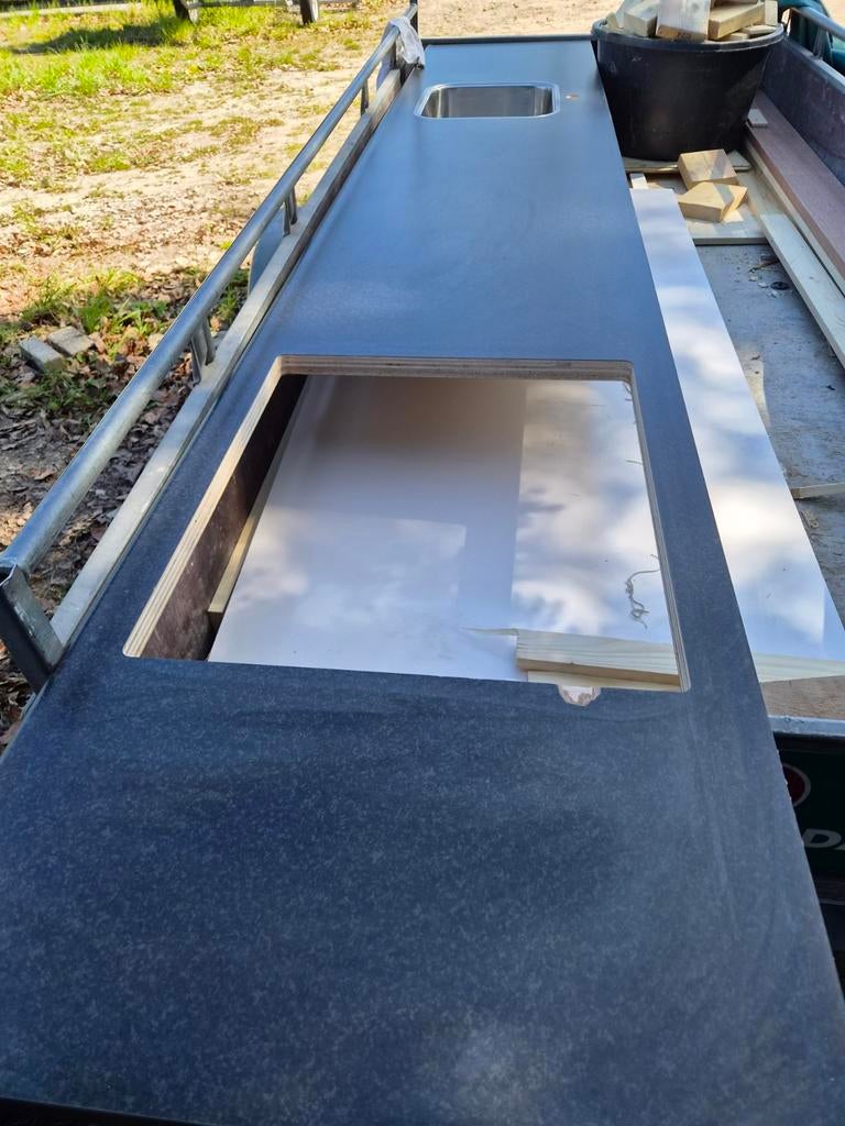 Multiplex keukenblad met spoelbak, 25 tot 50 mm, Ophalen of Verzenden, Zo goed als nieuw, Plank