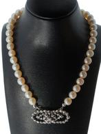 Diamanten fraaie parel ketting hanger 14k goud zilver antiek