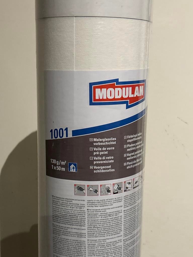 Modulan Gecoat Glasvlies 130g/m² - 50m rol, Doe-het-zelf en Verbouw, Ophalen, Nieuw, Overige typen