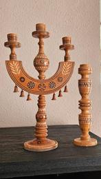 Vintage Oekraïense Hutsul kandelaarset van gesneden hout., Antiek en Kunst, Ophalen of Verzenden