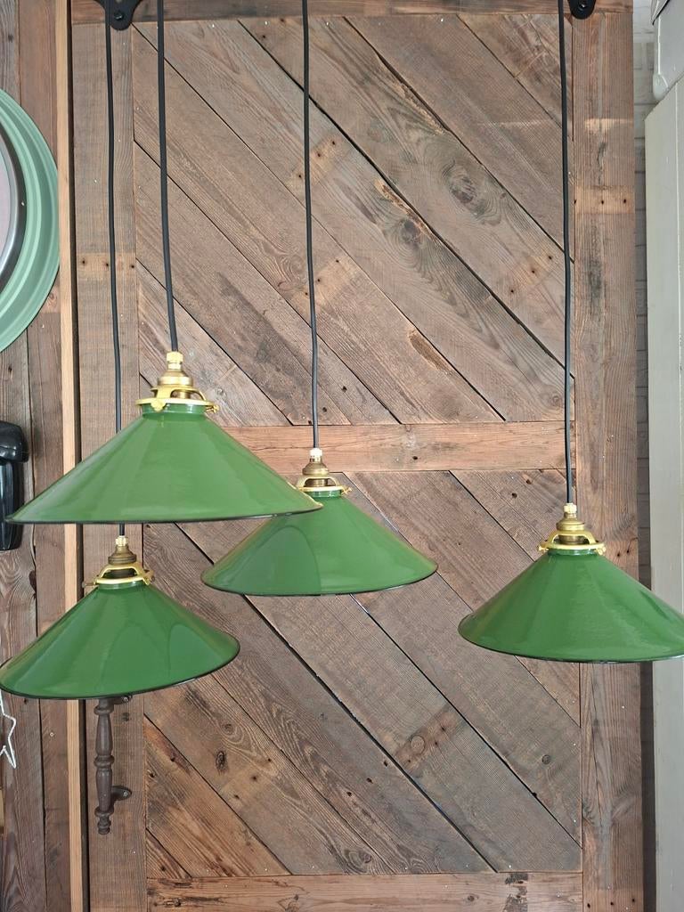 Groen Emaille franse hanglampen, schoenmakers lampen, Ophalen of Verzenden, Minder dan 50 cm