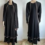 Abaya kaftan jurk vest zwart beige djelebba S M kimono top, Zwart, Ophalen of Verzenden, Zo goed als nieuw, Maat 36 (S)