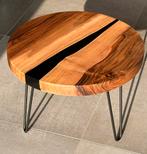 *Nieuwe* Massief noten bijzettafel met zwarte epoxy – Ø49 cm, Ophalen, Minder dan 45 cm, Minder dan 55 cm, Rond