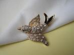 Broche vogel met zwart emaille/rijnsteentjes, Met kristal, Overige materialen, Overige kleuren, Verzenden