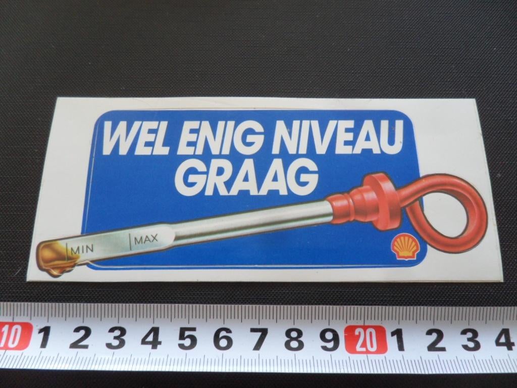 sticker SHELL olie peilstok - wel enig niveau graag, Verzamelen, Stickers, Ophalen, Zo goed als nieuw