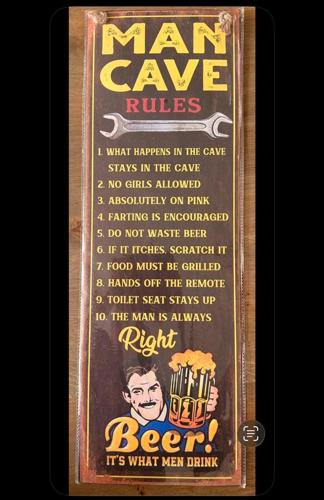 Mancave wanddecoratie met humoristische regels, Huis en Inrichting, Woonaccessoires | Wanddecoraties, Nieuw, Ophalen of Verzenden