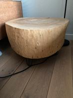 Massief houten bijzettafel met gietijzeren poten, Ophalen, Gebruikt, Rond, 50 tot 100 cm