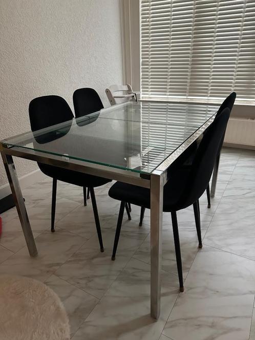 Glazen/Chroom eettafel (uitschuifbaar) IKEA, Huis en Inrichting, Tafels | Eettafels, Gebruikt, 50 tot 100 cm, Vijf personen of meer