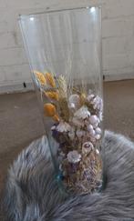 Glazen vaas met droogbloemen., Minder dan 50 cm, Glas, Zo goed als nieuw, Ophalen