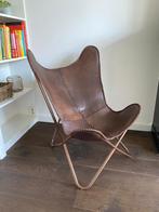 Leren bruine vlinderstoel, Huis en Inrichting, Stoelen, Ophalen, Gebruikt, Bruin, Eén