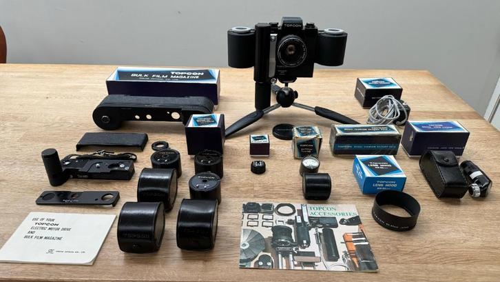 Topcon Super DM + motor + achterkant 250 weergaven etc..., Audio, Tv en Foto, Fotocamera's Analoog, Gebruikt, Spiegelreflex, Overige Merken