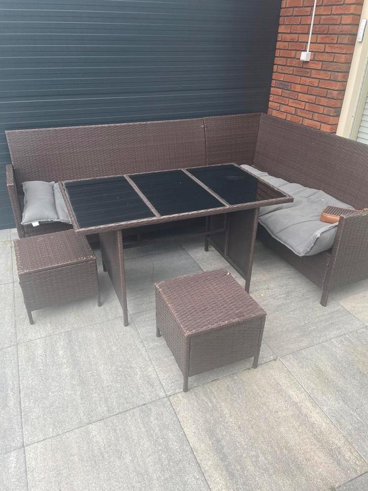 Mooie Wicker Tuinset met Tafel en Bank, Tuin en Terras, Tuinsets en Loungesets, Zo goed als nieuw, Loungeset, Wicker, 5 zitplaatsen