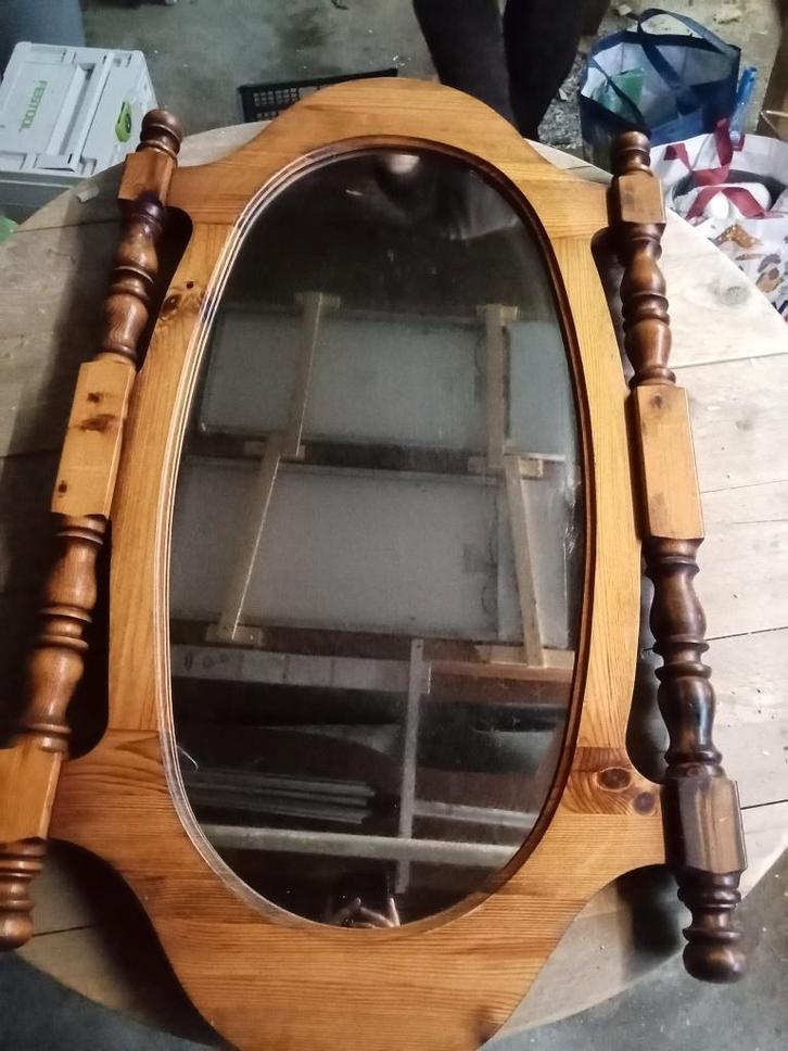 Houten ovale spiegel met handgrepen–ideaal voor DIY project, Antiek en Kunst, Antiek | Spiegels, 50 tot 100 cm, 100 tot 150 cm