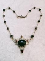 Mooi Handgemaakt Zilveren Collier - Granaten en Zwarte Onix, Sieraden, Tassen en Uiterlijk, Antieke sieraden, Verzenden, Zilver
