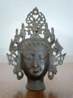 Metalen Boeddha hoofd met kroon., Antiek en Kunst, Ophalen of Verzenden