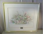 Mooi Geschilderd Aquarel 'Korf met Bloemen' - J Janssen, Antiek en Kunst, Kunst | Schilderijen | Klassiek, Ophalen of Verzenden