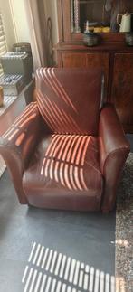 Fauteuil echt leder cognac ' 80  armleuningen, Ophalen, Zo goed als nieuw, 75 tot 100 cm, 50 tot 75 cm