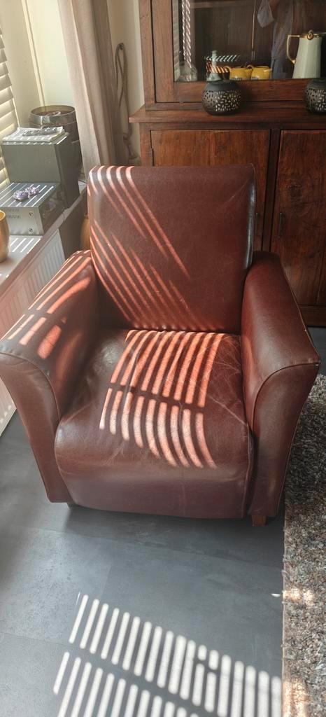 Fauteuil echt leder cognac ' 80  armleuningen, Huis en Inrichting, Fauteuils, Zo goed als nieuw, 50 tot 75 cm, 75 tot 100 cm, Ophalen