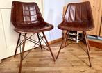 2 leren kuipstoelen - Vintage design - handgemaakt, Ophalen, Minder dan 50 cm, Leer, 75 tot 100 cm